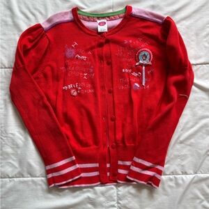 Cakewalk Girls' Red Button-Front Cardigan with Pink Trim